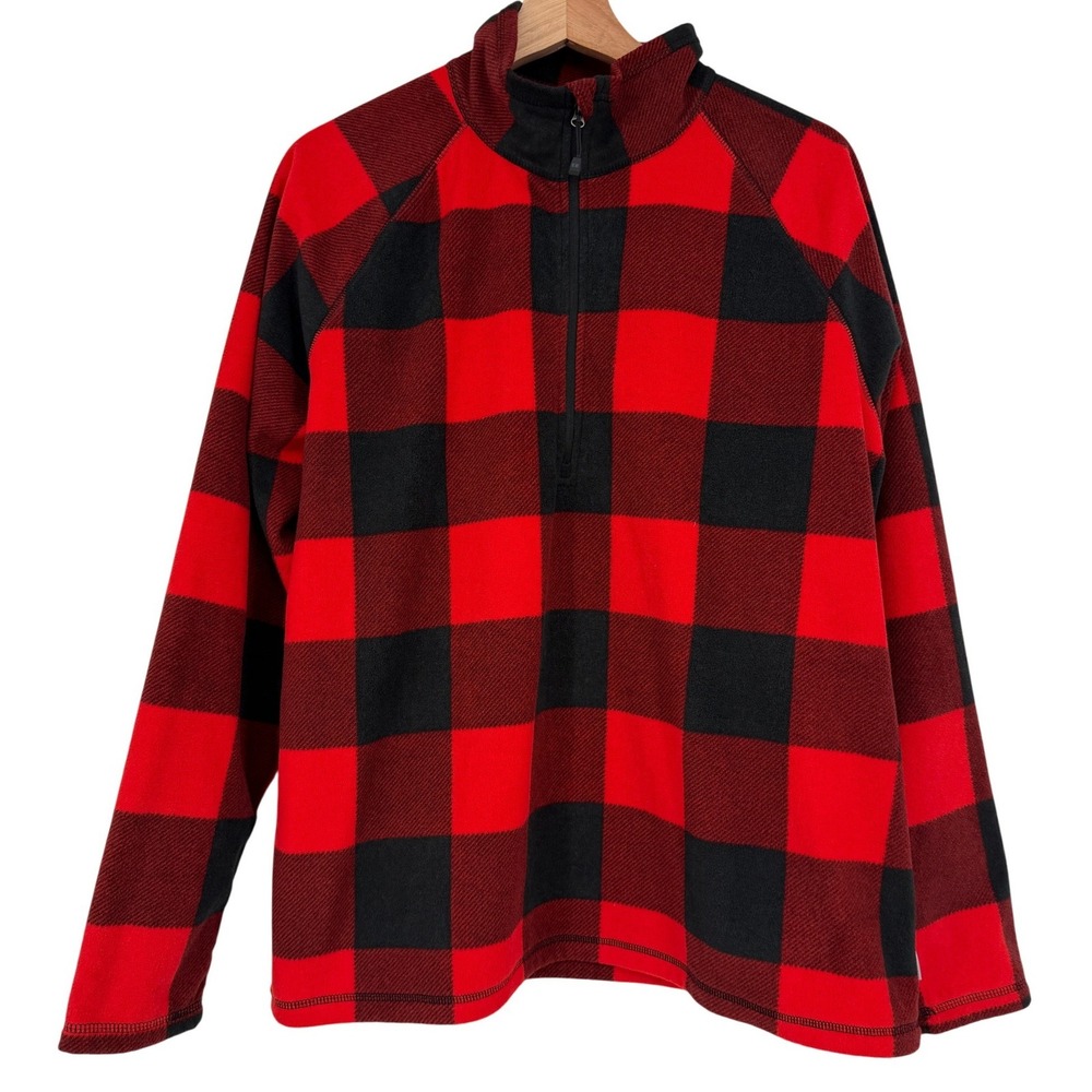 Eddie Bauer Women's Buffalo Plaid 1/4 Zip Fleece Pullover‎ Top XL Red Black